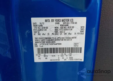 2013 Ford F-150 Xlt z USA, uszkodzony, nr VIN 1FTFX1ETXDFA47599